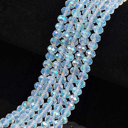 Perles en verre electroplate, perles d'imitation en jade, demi-plaqué, arc-en-ciel plaqué, facette, rondelle