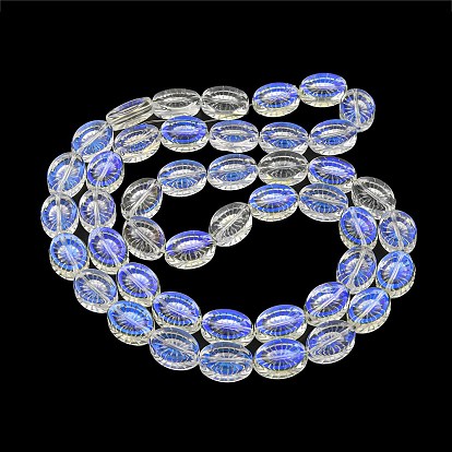 AB Color Plated Electroplate Transparent Glass Beads Strands, Oval with Flower