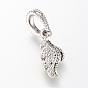 Alloy European Dangle Charms, with Rhinestones, Wing, Large Hole Pendants