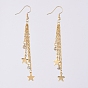 Tassel Dangle Earrings, with 304 Stainless Steel Star Charms & Cable Chains, Brass Rhinestone Charms & Real 18K Gold Plated Earring Hooks