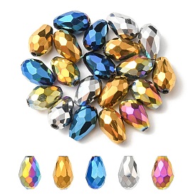 Electroplate Glass Beads Strands, Faceted, Teardrop