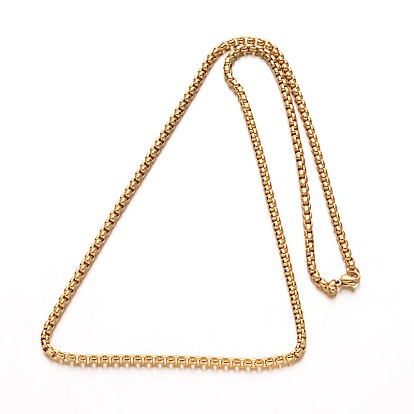 304 Stainless Steel Box Chain Necklaces, with Lobster Claw Clasps, 23.7 inch(60.1cm)