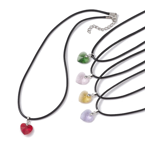 Ожерелья с подвесками в виде стеклянных сердечек ко Дню святого Валентина, с искусственной кожи шнуры