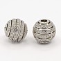 Hollow Round Brass Micro Pave Cubic Zirconia Beads, 13mm, Hole: 3.5mm