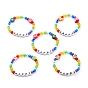 Bracelets de perles acryliques transparents et opaques pour enfants, avec la main perles en pate polymère, mot heureux, forme mixte