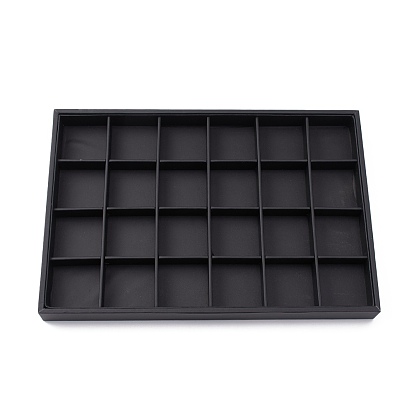 Stackable Wood Display Trays Covered By Black Leatherette, 24 Compartments