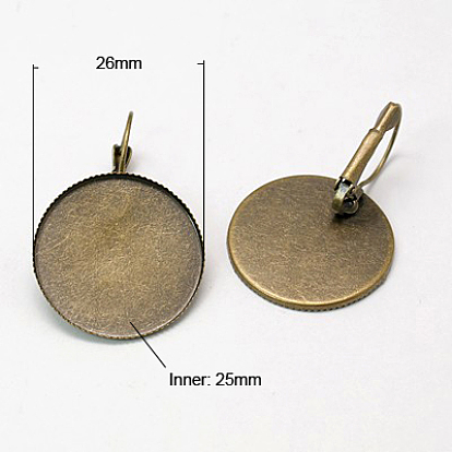 Accessoires dormeuses d'oreilles en laiton, plateau: 25 mm, 26 mm, pin: 0.6 mm