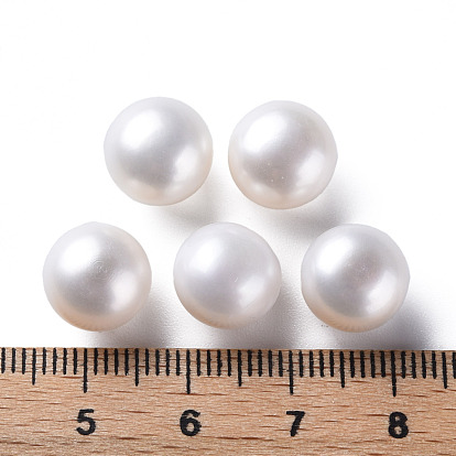 Grade AAA Natural Cultured Freshwater Pearl Beads, Half Drilled, Flat Round