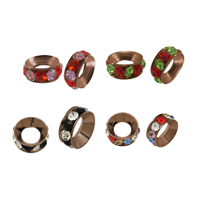 Séparateurs perles en verre avec strass en laiton, Grade a, rondelle, couleur de métal de cuivre rouge