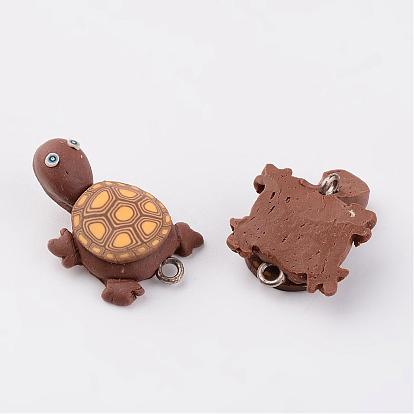 Handmade Polymer Clay Pendants, Tortoises, 19x26mm, Hole: 2mm