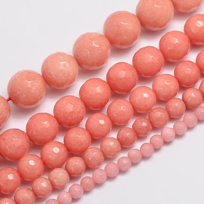 Natural Malaysia Jade Bead Strands, Imitation Rhodochrosite, Round, Dyed, Faceted
