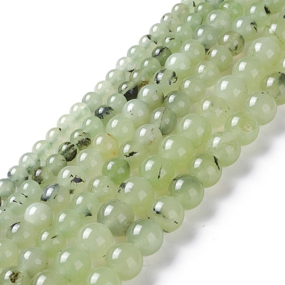 Brins de perles de préhnite imitation jade blanc naturel, ronde, teint