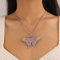 Full Diamond Cuban Butterfly Necklace Retro Personality Exaggerated Butterfly Pendant Necklace Fashion Hip Hop Accessories