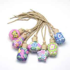 Glass Wishing Bottles, with Polymer Clay Covered and Wooden Plug, Mixed Style