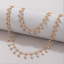 Ensemble de bijoux en chaîne ethnique géométrique avec collier de cheville à pompon en diamant - style bohème