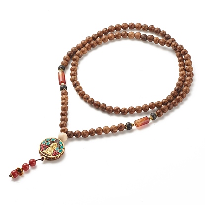 Collier bouddhiste, plat rond avec collier pendentif guan yin, bijoux en pierres précieuses mixtes pour femmes