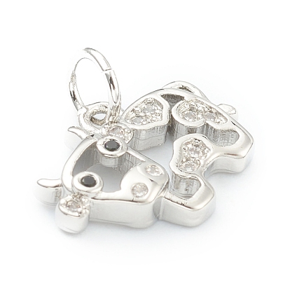 Brass Clear Cubic Zirconia Charms, Long-Lasting Plated, with Jump Ring, Cow