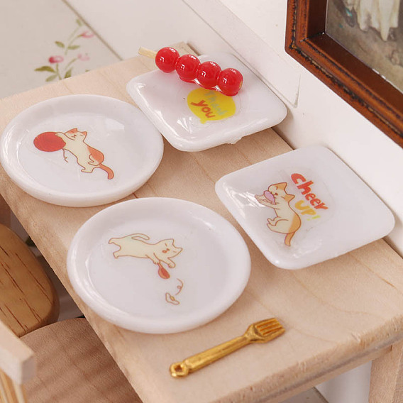 Ornements miniatures en plastique en forme de plat, accessoires de maison de poupée micro paysage, faire semblant de décorations d'accessoires