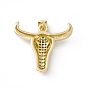 Brass Micro Pave Cubic Zirconia Pendants, OX Head Charm, Lead Free & Cadmium Free, Real 18K Gold Plated