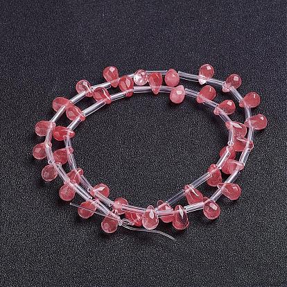 Cherry Quartz Glass Beads Strands, Top Drilled Beads, Teardrop, Faceted