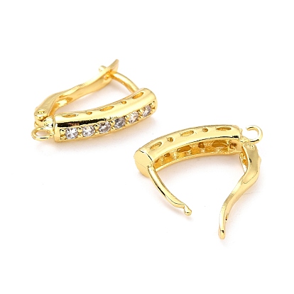 Brass Micro Pave Clear Cubic Zirconia Hoop Earring Findings with Latch Back Closure, Real 18K Gold Plated, Long-Lasting Plated