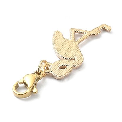 Alloy Enamel Flamingo Pendant Decotations, with 304 Stainless Steel Lobster Claw Clasps