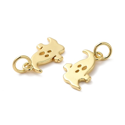 Rack Plating Brass Charms, with Jump Ring, Lead Free & Cadmium Free, Long-Lasting Plated, Ghost Charm