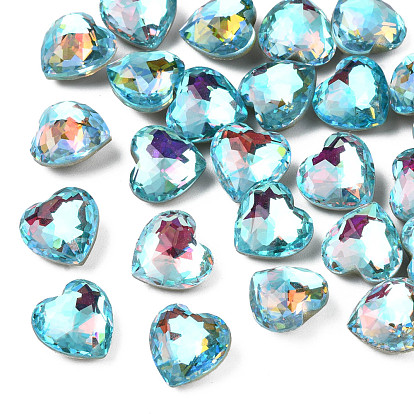 Glass Rhinestone Cabochons, Nail Art Decoration Accessories, Faceted, Heart