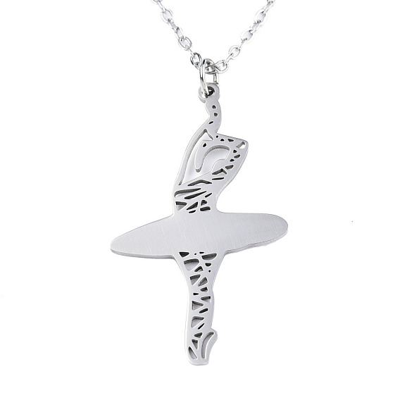 201 Stainless Steel Pendant Necklaces, with Cable Chains, Ballerina