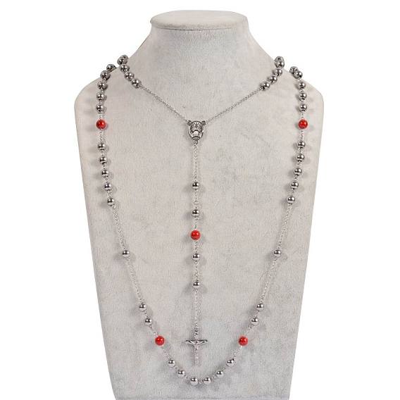 304 collares de cuentas del rosario de acero inoxidable, con broches de langosta, 19.6 pulgada (50 cm)
