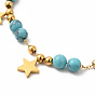 Placage ionique (ip) 304 colliers pendentif étoile en acier inoxydable, colliers de perles turquoises synthétiques pour femmes