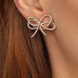Boucles d'oreilles à la mode avec nœud papillon et diamants micro-incrustés - style européen et américain