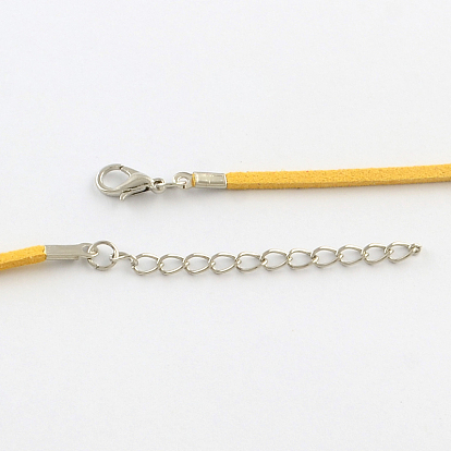 Fabricación de collar de cordón de gamuza sintética de 2 mm con cadenas de hierro y cierres de pinza de langosta, 19.3 pulgada