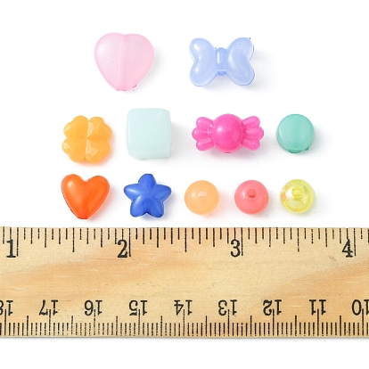 375Pcs 11 Style Transparent Acrylic Beads, Imitation Jelly, Cube & Clover & Heart & Candy