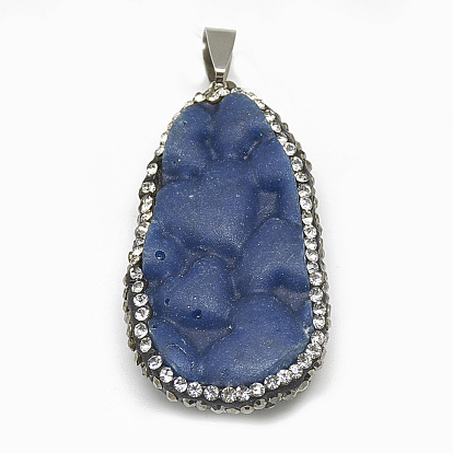 Natural Azurite Big Pendants, with Rhinestone and Brass Finding, Nuggets, Platinum