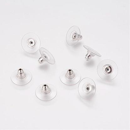 Brass Bullet Clutch Bullet Clutch Earring Backs with Pad, for Stablizing Heavy Post Earrings, with Plastic Pads, Ear Nuts, 12x7mm, Hole: 1mm