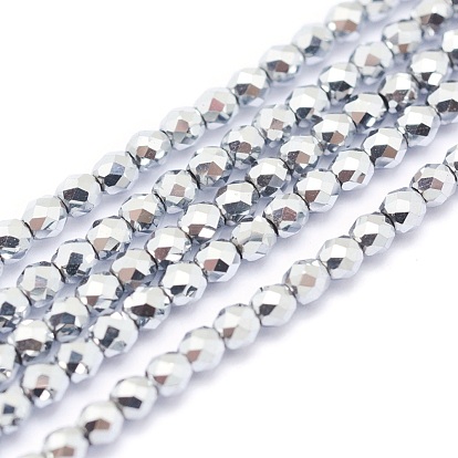 Electroplate Non-magnetic Synthetic Hematite Beads Strands, Grade A, Vacuum Plating, Faceted, Round