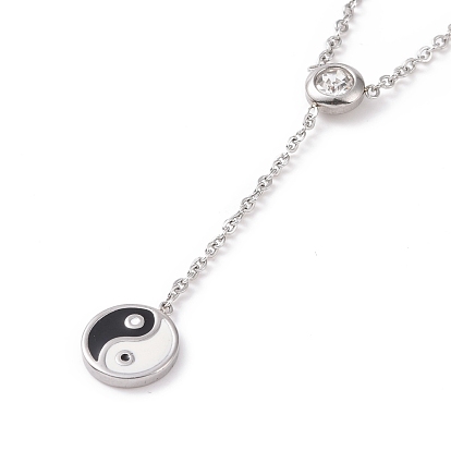 304 définit bijoux en acier inoxydable, des colliers et des boucles d'oreille, avec strass et émail, yin yang