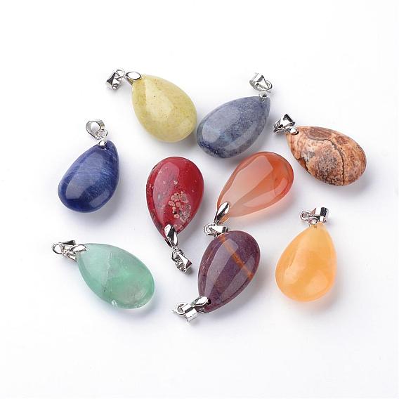 Gemstone Pendants, with Brass Findings, Drop