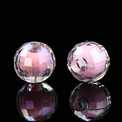 Transparent Acrylic Beads, Bead in Bead, AB Color, Faceted Round