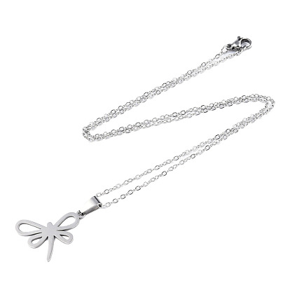 201 Stainless Steel Pendants Necklaces, with Cable Chains and Lobster Claw Clasps, Dragonfly