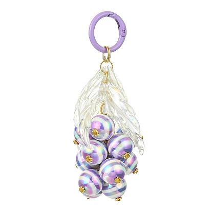 Porte-clés en perles de résine, avec pendentif en acrylique et anneaux de porte à ressort en alliage peint par pulvérisation, feuille