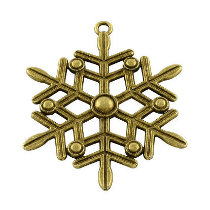Tibetan Style Alloy Snowflake Pendants, Cadmium Free & Lead Free, 58x47x3mm, Hole: 3mm