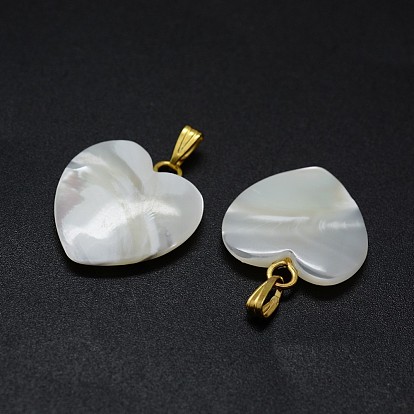 Shell Pendants, with Brass Findings, Heart