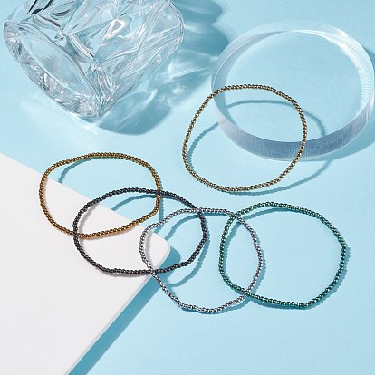 Pulsera elástica con cuentas redondas de vidrio para mujer