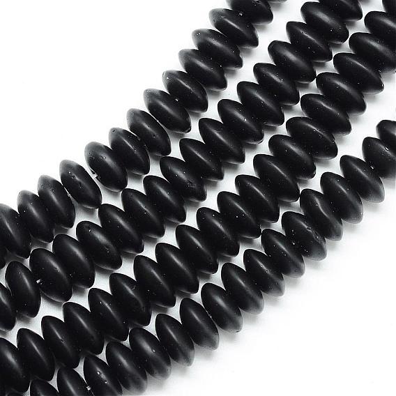 Synthetic Black Stone Beads Spacer Strands, Frosted, Rondelle