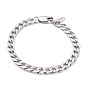 Fashionable Vacuum Plating 304 Stainless Steel Cuban Link Chain Bracelets, with Lobster Claw Clasps