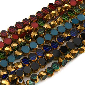 Electroplate Transparent Glass Beads Strands, with Golden Plated Edge, Faceted Flat Round