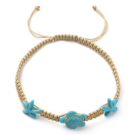 Bracelets de cheville en perles synthétiques turquoise, thème océan, étoile de mer, tortue, pour femmes, bracelets réglables tressés en cordon de nylon