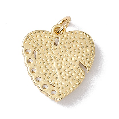 Brass Micro Pave Clear Cubic Zirconia Pendants, with Resin and Jump Rings, Lead Free & Cadmium Free, Heart with Eye, Real 18K Gold Plated